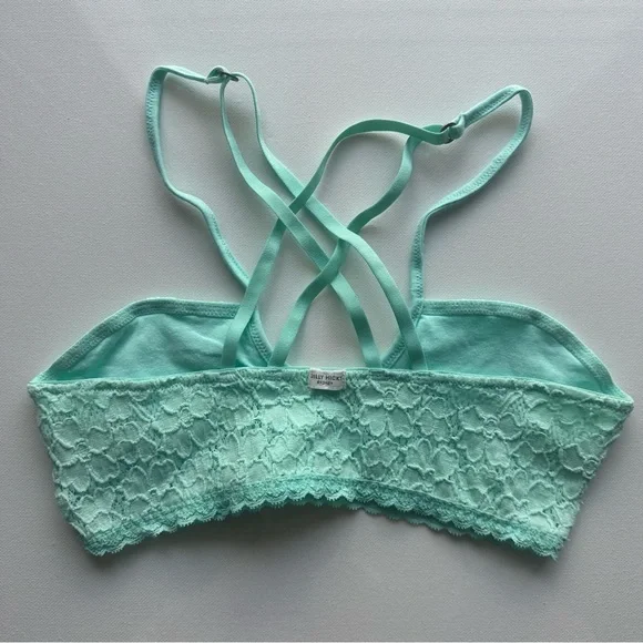 NWOT Gilly Hicks Low Front Strappy Lattice Crossback Lace Bralette in Mint Green - Picture 2 of 7